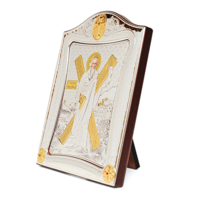 Ікона Андрія Первозванного 20x25см в срібній рамці з позолотою 
