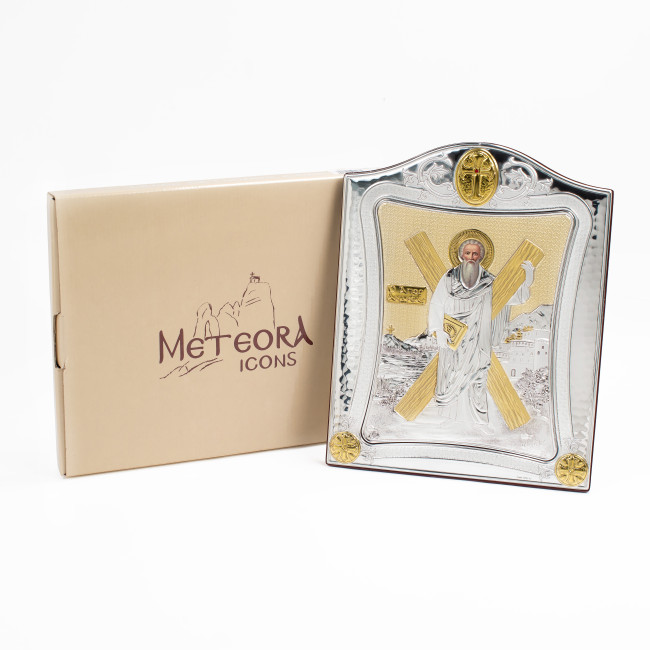 Ікона Андрія Первозванного 20x25см з позолотою в срібній рамці з позолотою 