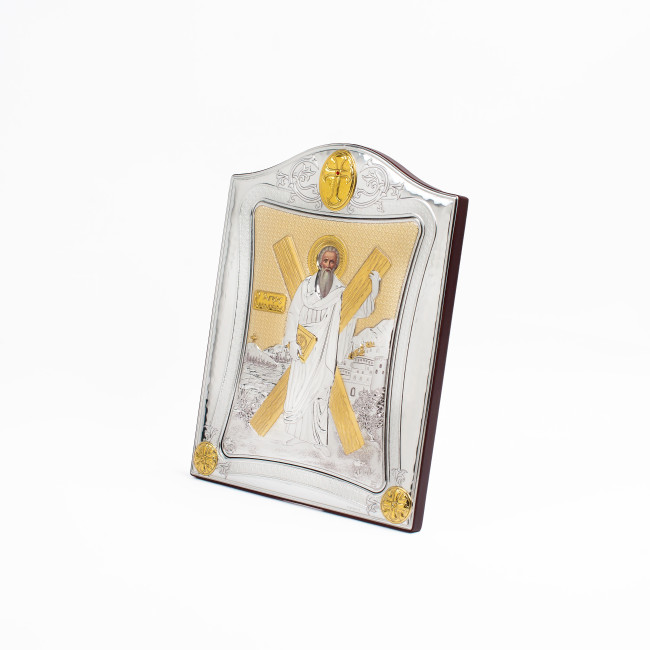 Ікона Андрія Первозванного 20x25см з позолотою в срібній рамці з позолотою 