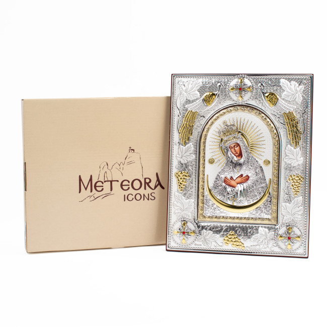 Остробрамська Ікона Божої Матері 20x25см в срібній прямокутній рамці з позолотою 