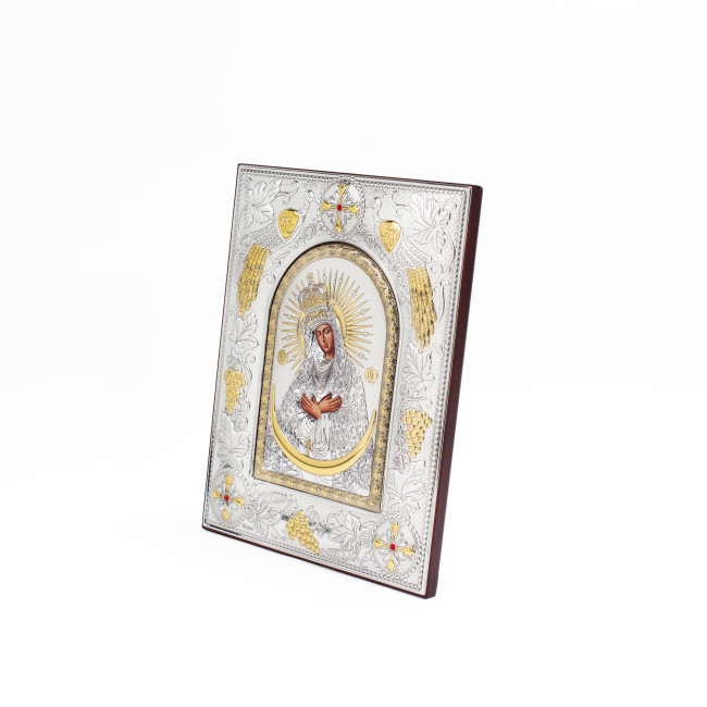 Остробрамська Ікона Божої Матері 20x25см в срібній прямокутній рамці з позолотою 