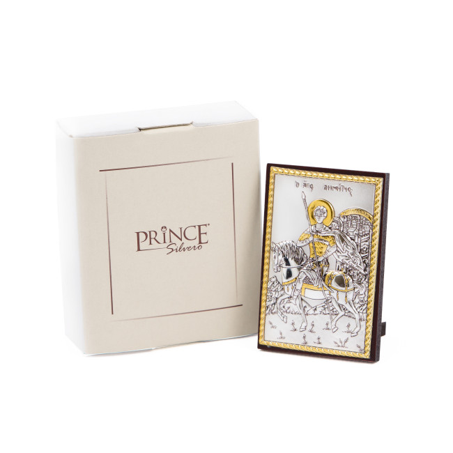 Дмитрий Солунский  4x6см икона серебряная прямоугольная на дереве MB/E1130FX