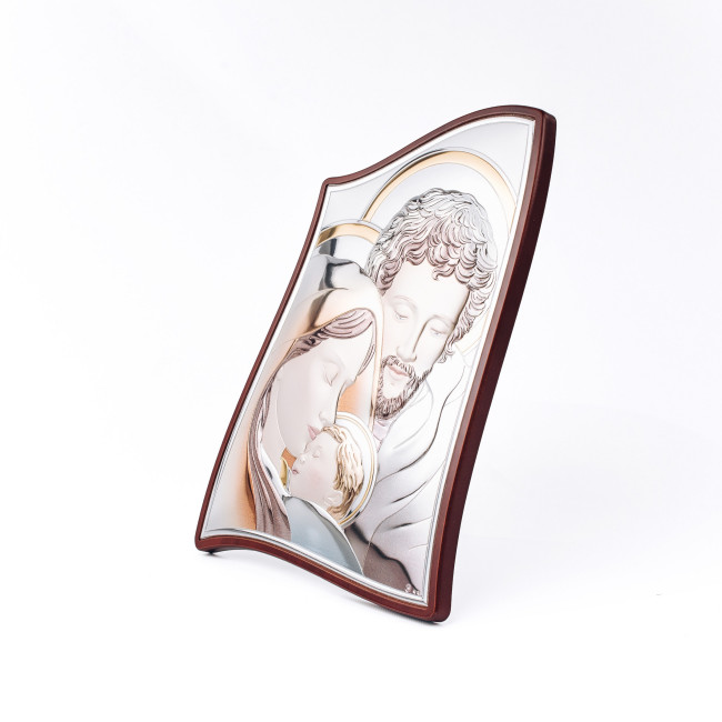 Срібна ікона "Свята Сім'я" 21,5x29,5 вкрита різнокольоровою ювелірною емаллю