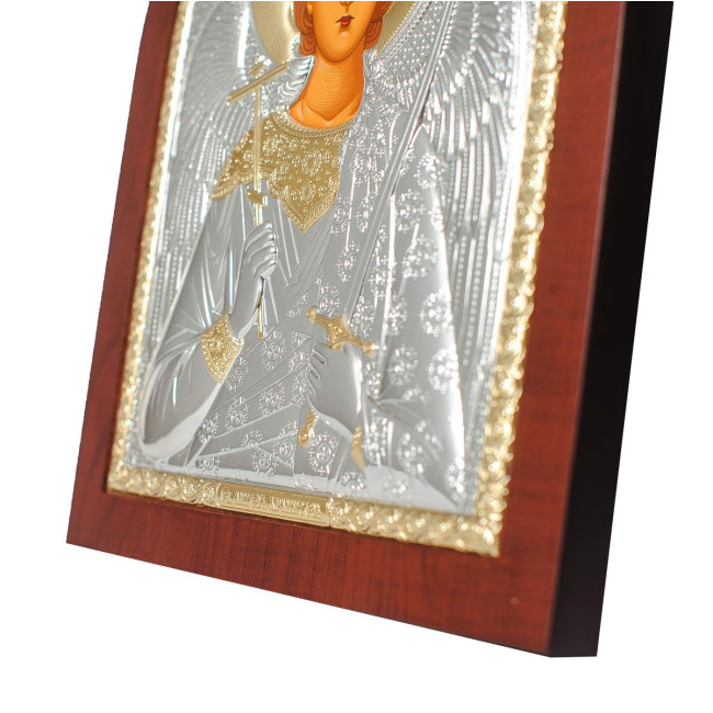 Серебряная Икона Ангела Хранителя 8,1х9,7см арочной формы на дереве с рамкой EP2-172XAG/P