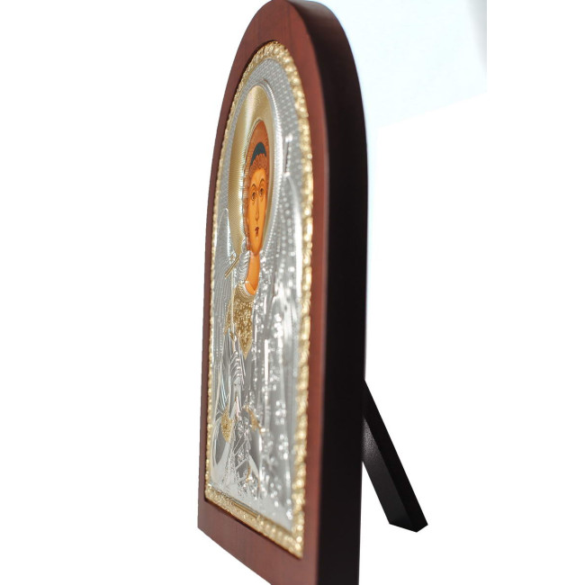 Серебряная Икона Ангела Хранителя 8,1х9,7см арочной формы на дереве с рамкой EP2-172XAG/P