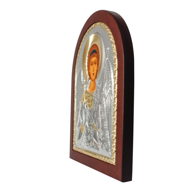 Серебряная Икона Ангела Хранителя 8,1х9,7см арочной формы на дереве с рамкой EP2-172XAG/P