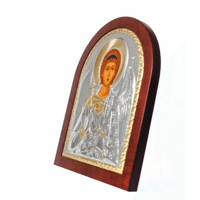 Серебряная Икона Ангела Хранителя 14,7х18см арочной формы на дереве с рамкой EP4-172XAG/P