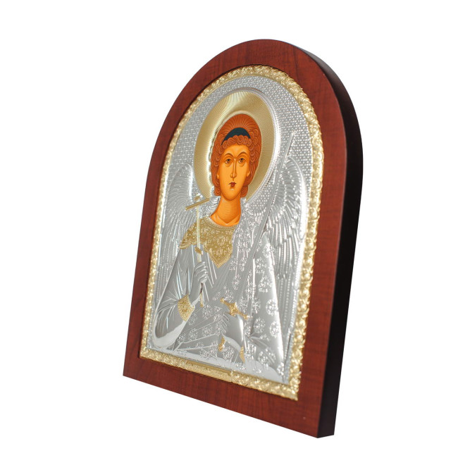 Серебряная Икона Ангела Хранителя 14,7х18см арочной формы на дереве с рамкой EP4-172XAG/P