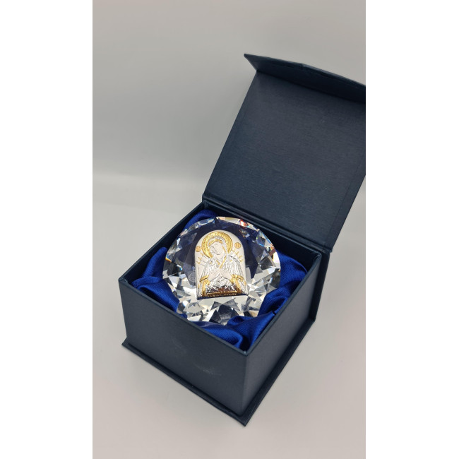 Срібна ікона Семистрільна Божа Матір в кришталі 6,1х6,1 см 