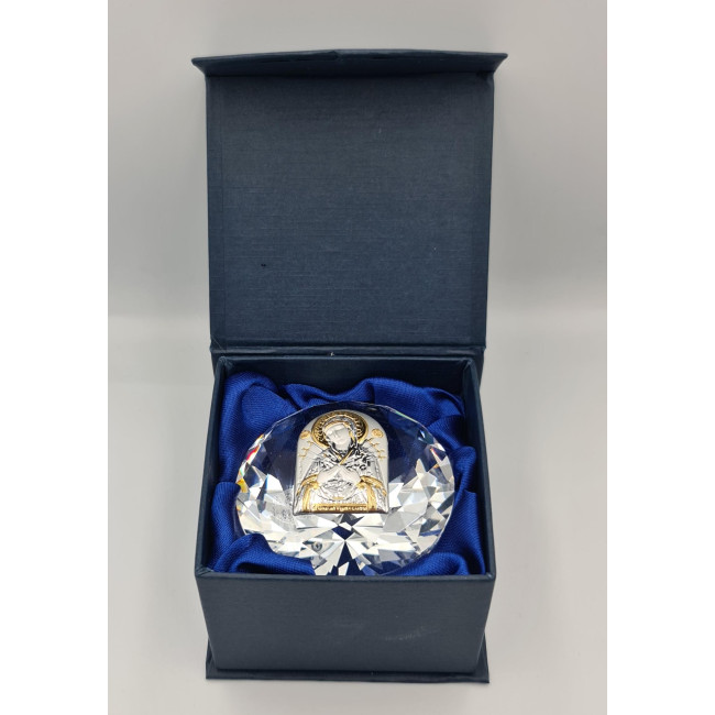 Срібна ікона Семистрільна Божа Матір в кришталі 6,1х6,1 см 