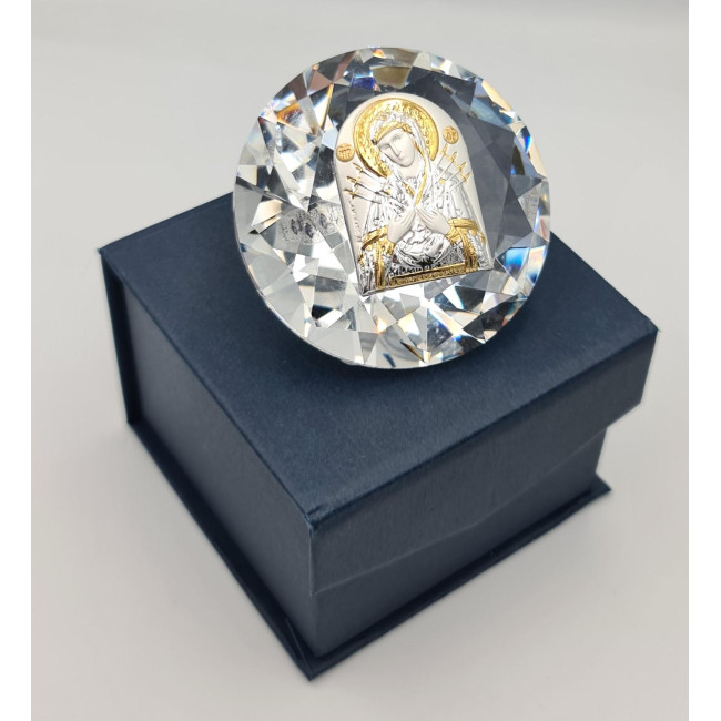 Срібна ікона Семистрільна Божа Матір в кришталі 6,1х6,1 см 