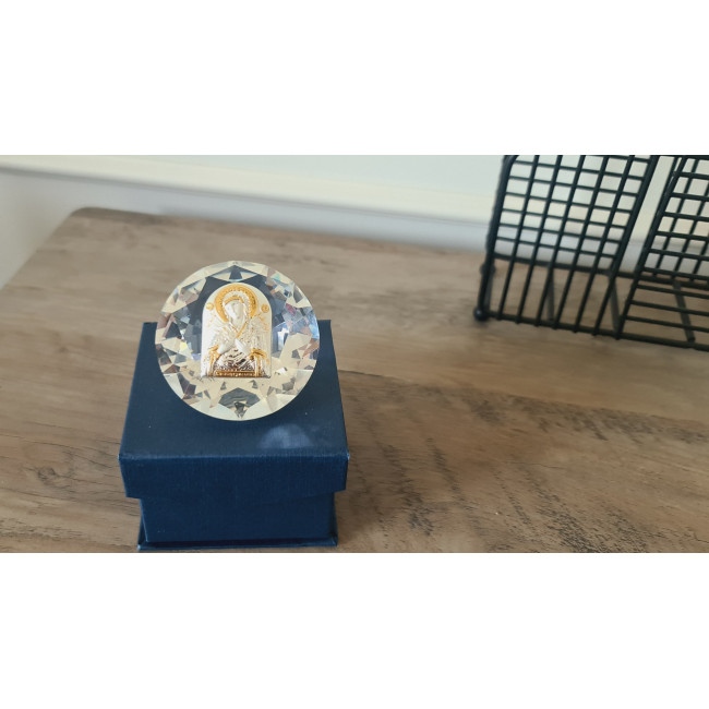 Срібна ікона Семистрільна Божа Матір в кришталі 6,1х6,1 см 