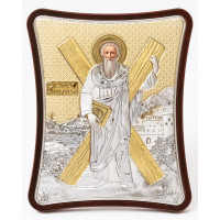 Андрей Первозванный 7х6 см, в серебряном окладе, с золотым фоном, на деревянной основе