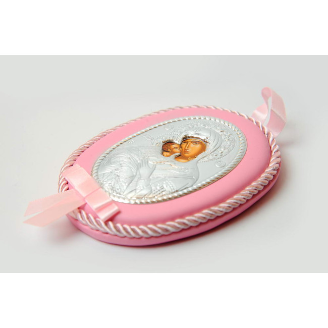 Іконка Володимирська Богородиця 10х12,5см на подушечці (у рожевому кольорі)