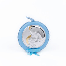 Детская Музыкальная Икона из Серебра на розовой подушечке (d 10,5см)