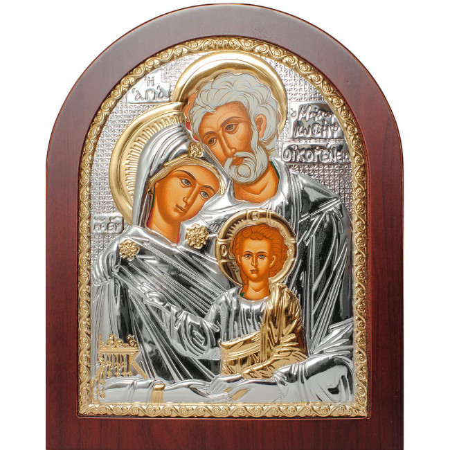 Срібна Ікона Святе Сімейство 20х25см арочної форми на дереві з рамкою EP5-015XAG/P