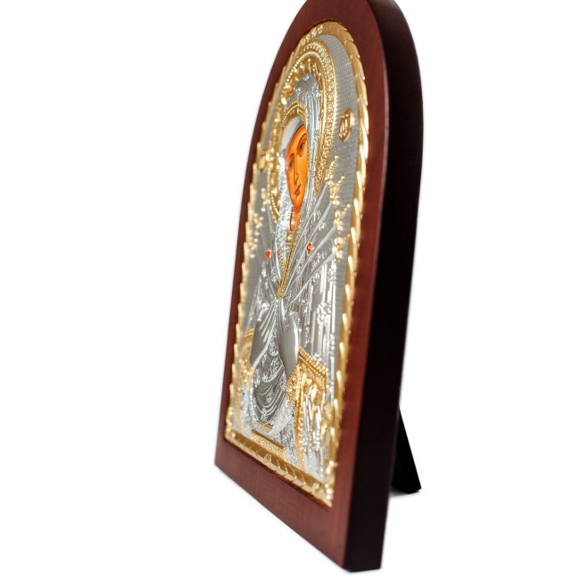 Семистрільна Божа Матір 8,1х9,7см - грецька срібна ікона арочної форми на дереві