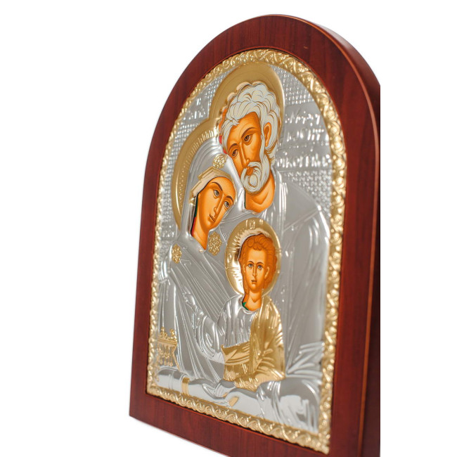 Срібна Ікона Святе Сімейство 14,7х18см арочної форми на дереві з рамкою EP4-015XAG/P