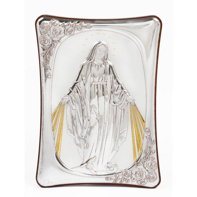 Марія з сонячними променями. Італійська ікона 15х21см Срібний оклад із позолотою