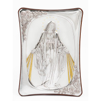 Марія з променями сонця. Італійська ікона 10х14 см. Срібний оклад з позолотою