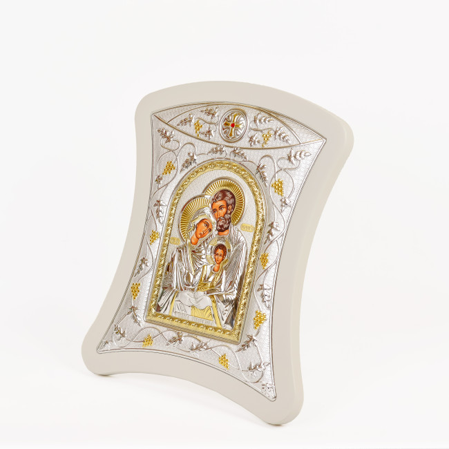 Срібна Ікона Святе Сімейство 20х25 см вигнутої форми в срібній рамці