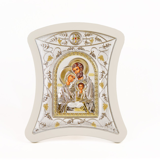 Срібна Ікона Святе Сімейство 20х25 см вигнутої форми в срібній рамці