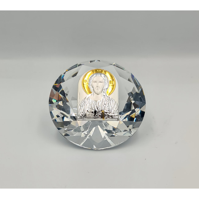 Срібна Ікона у Кришталі Спаситель Ісус 6,1х6,1см у формі кристала