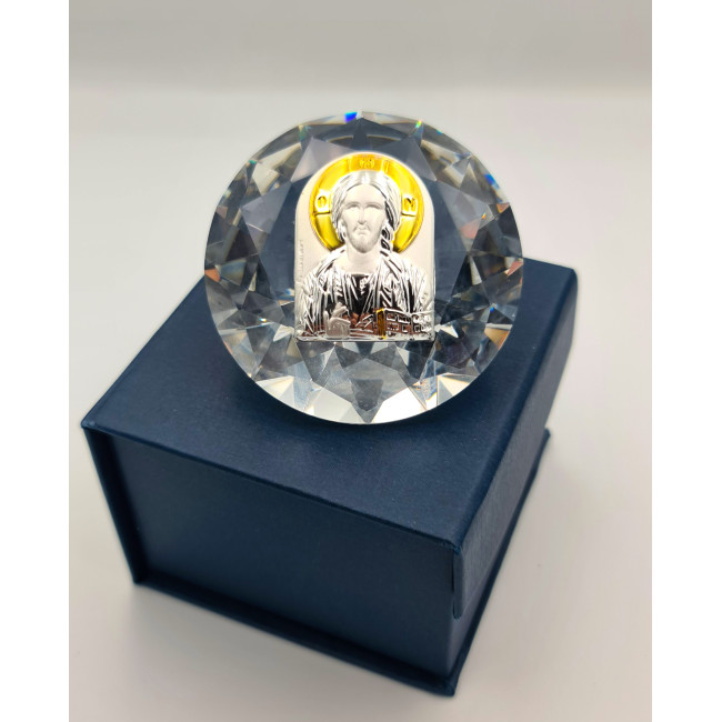 Срібна Ікона у Кришталі Спаситель Ісус 6,1х6,1см у формі кристала