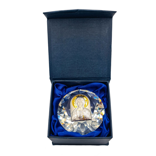 Срібна Ікона у Кришталі Спаситель Ісус 6,1х6,1см у формі кристала