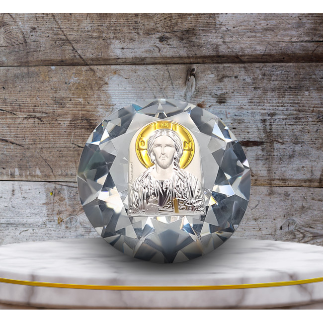 Срібна Ікона у Кришталі Спаситель Ісус 6,1х6,1см у формі кристала