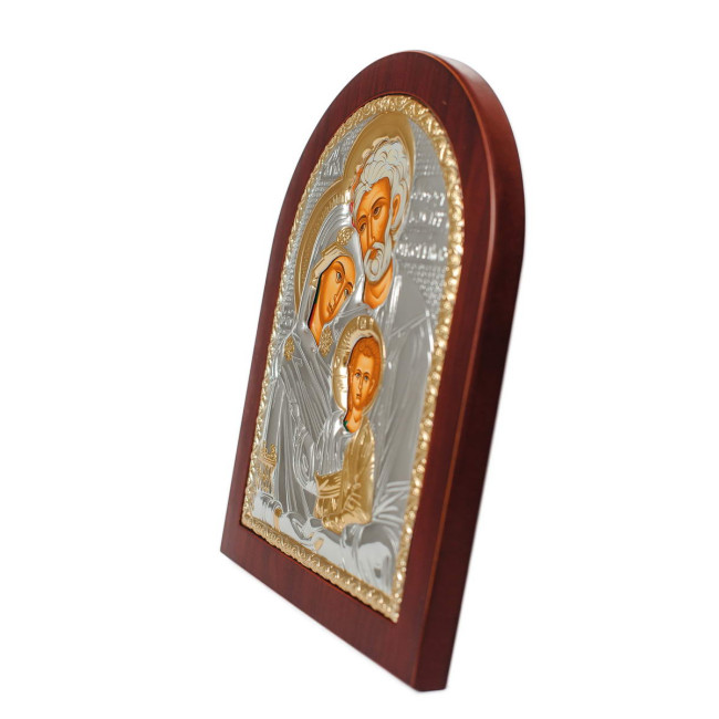 Срібна Ікона Святе Сімейство 10,7х12,8см арочної форми на дереві з рамкою EP3-015XAG/P