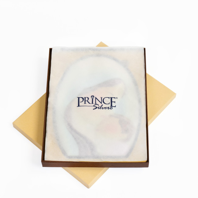 Срібна ікона "Марія з немовлям" у католицькому стилі, вкрита емаллю 45х60 мм