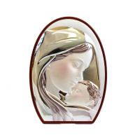 Срібна ікона "Марія з Ісусом" прикрашена різнобарвною ювелірною емалью 21х15см