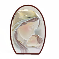 Срібна ікона "Марія з немовлям"  25х33см у католицькому стилі, вкрита емаллю