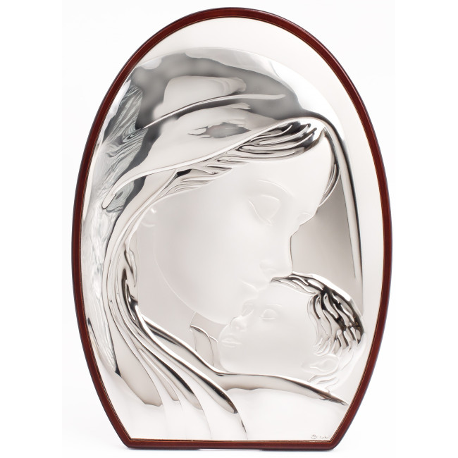 Срібна Ікона "Марія з Ісусом" овальної форми на древяній основі 6х4,5см