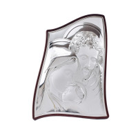 Срібна Ікона Святе Сімейство на коричневому дереві 16,5x22,5см