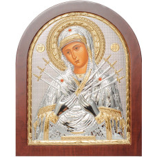 Срібна ікона Семистрільна Божа Мати 5,2х6,8см (Греція) з позолотою