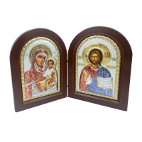Диптих Ерусалимская Богородица и Иисус 15х21см, серебряный оклад, украшеный разноцветной эмалью