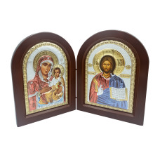 Диптих Єрусалимська Богородиця та Ісус 15х21см срібний оклад, прикрашений різнобарвною емаллю