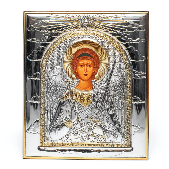 Ікона Ангела Хранителя 11,3х13 см у срібному окладі з позолотою