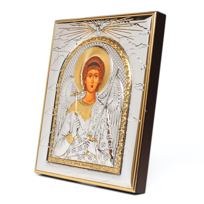 Ікона Ангела Хранителя 11,3х13 см у срібному окладі з позолотою