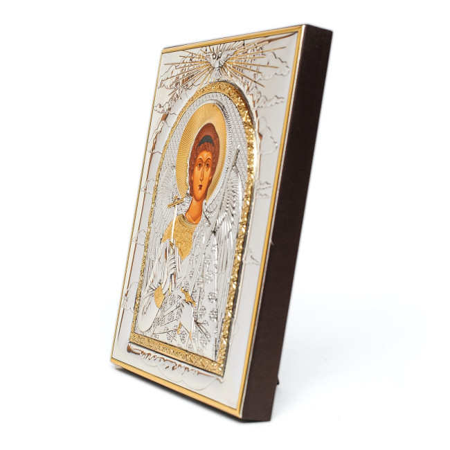 Ікона Ангела Хранителя 11,3х13 см у срібному окладі з позолотою