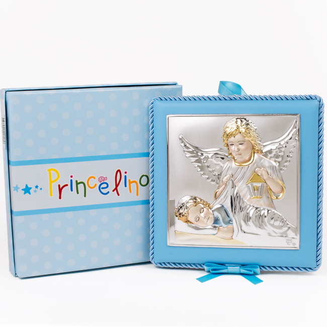 Подарункова Іконка Ангела Хранителя 14х14см на синій подушечці з музикою