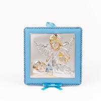 Подарункова Іконка Ангела Хранителя 14х14см на синій подушечці з музикою