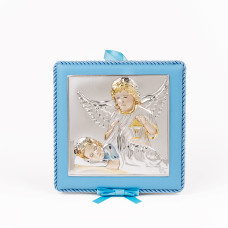 Подарункова Іконка Ангела Хранителя 14х14см на синій подушечці з музикою