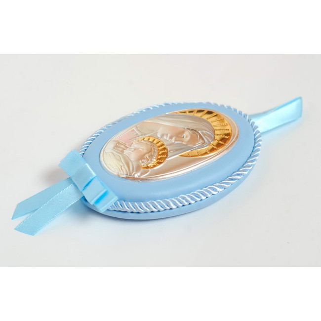 Серебрняная детская иконка 7х9см на розовой подушечке