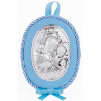 Дитяча Іконка на синій подушечці Божа Матір Віфлеємська 10х12,5см у сріблі