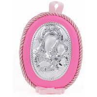 Дитяча Іконка на рожевій подушечці Божа Матір Вифлеємська 10х12, 5см у сріблі