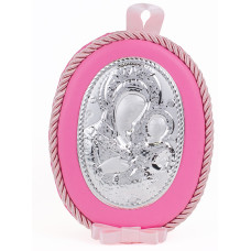 Детская Иконка на розовой подушечке  Божья Матерь Вифлеемская 10х12,5см в серебре