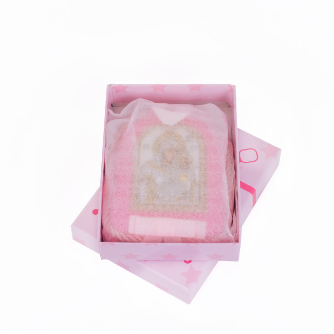 Дитяча Іконка на рожевій подушечці Віфлеємська Божа Матір 7х9см у сріблі